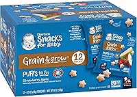 Vista 5 de Gerber Puffs to Go - Paquetes de bocadillos de cereales, manzana fresa, 0.5 onzas, 12