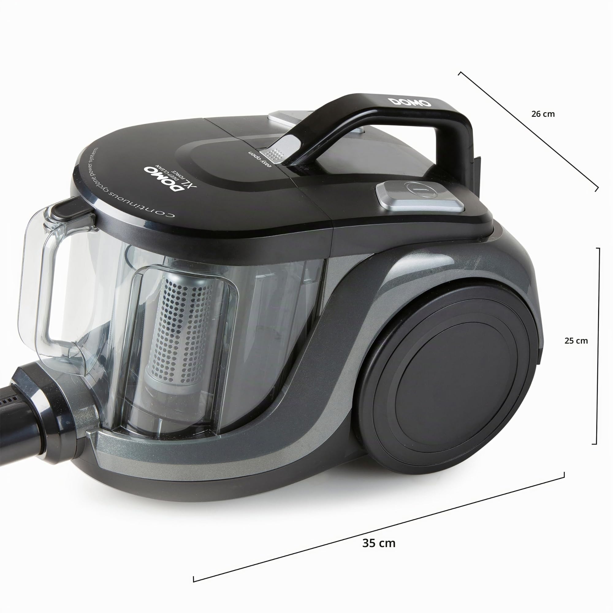 DOMO DO7295S Beutelloser Staubsauger - 2,5L - 850W - Zyklon XL Force - Geräuscharm - HEPA-Filter - ‘Deep Clean’ Technologie - Inkl Eco-Bodendüse, Fugendüse, Parkettdüse, Staubbürste - Schwarz