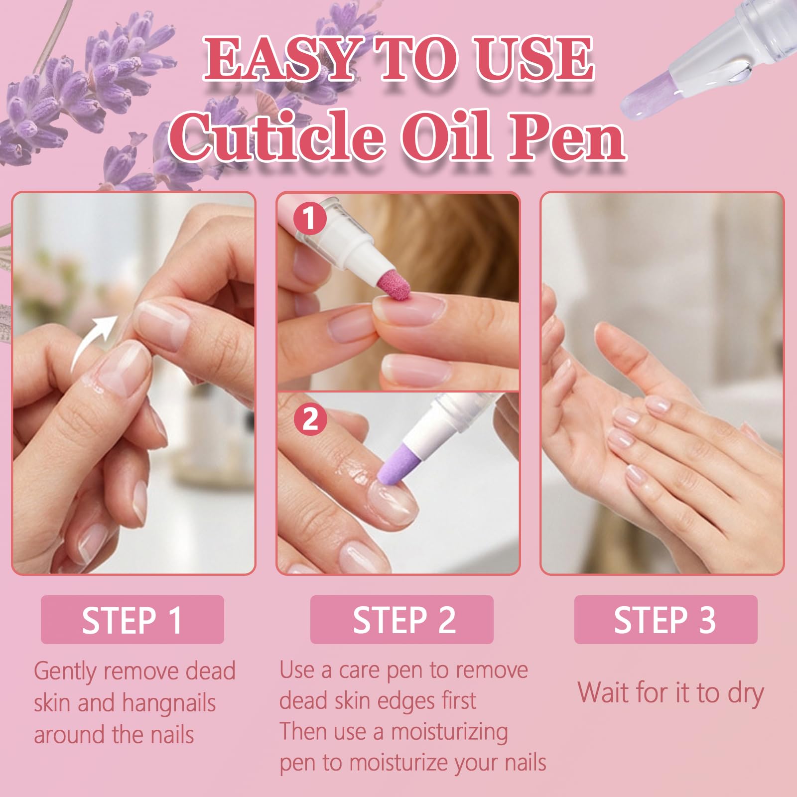 2PCS Penna Spingi Cuticole 2 in 1, Penna 3 in 1 con olio per cuticole, Olio Cuticole Unghie, 3-In-1Nail Care Pen, Nutriente E Lucidante,Cura Delicata,Adatto Per Unghie Secche E Danneggiate