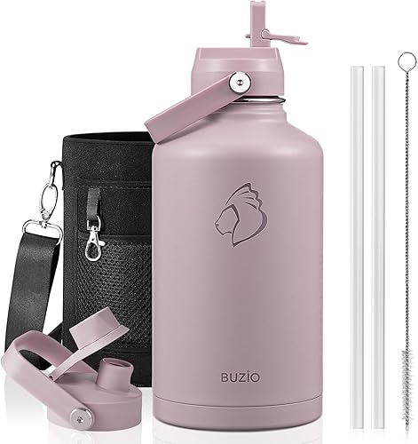 Miniatura 29 de BUZIO Botella de agua aislada de 24 oz, frasco de agua de boca ancha de acero inoxidable con tapa de pajita, frío durante 48 horas a prueba de