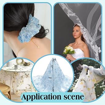 NBEADS 2 Yards Embroidered Flower Fabric, 51inch Polyester Mesh Embroidered Lace Trim Embroidery Tulle Fabric Garment Accessories for Dress Table DIY Crafts Curtain Home Vintage Decor, Light Blue