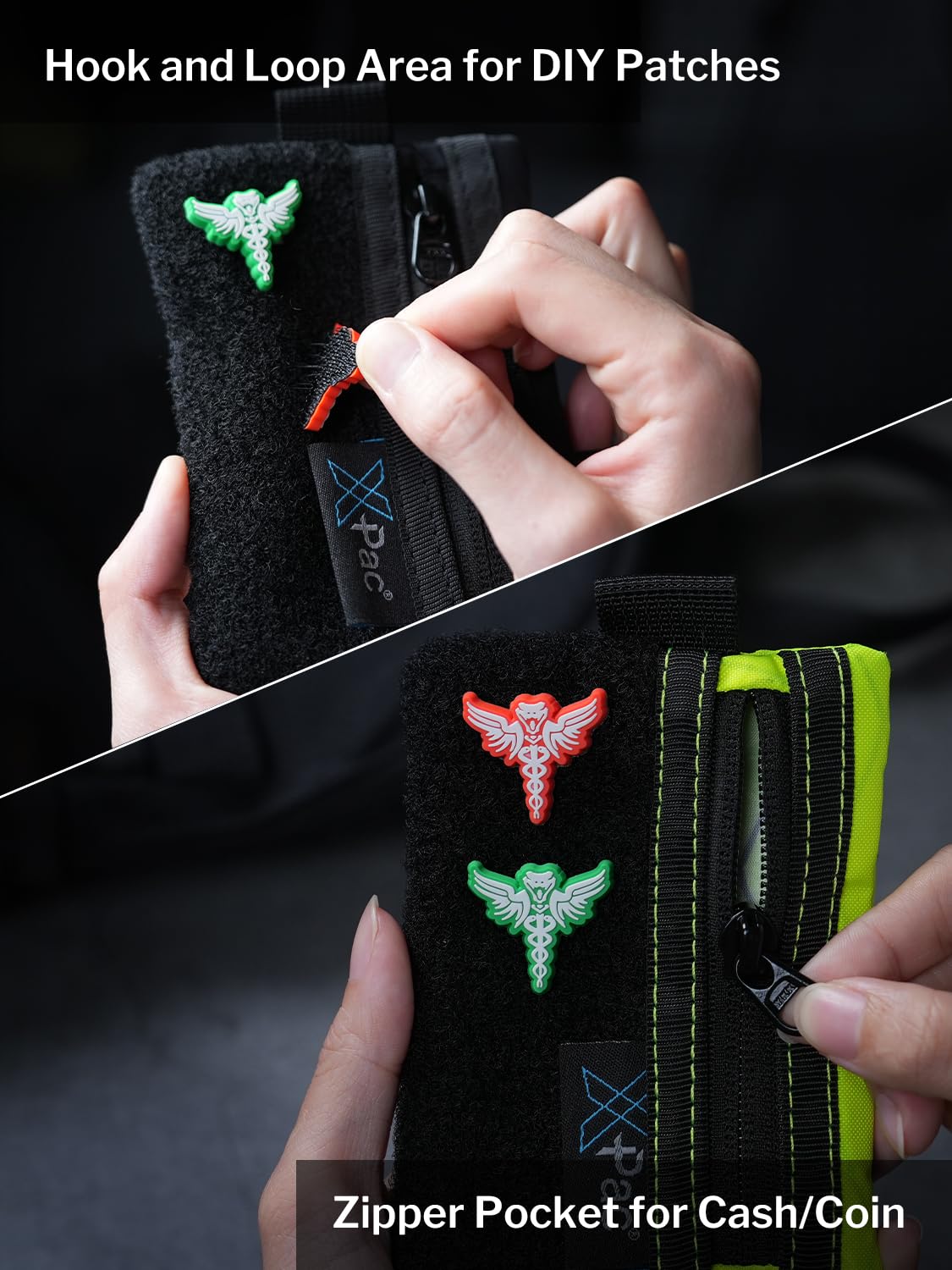 VIPERADE VE15 X-Pac Mini Borsa EDC, Piccolo Organizer EDC con 3 Tasche, Mini Borsa per Attrezzi EDC con Area di Chiusura in strappo, Piccolo Organizer per Attrezzi Multifunzione - Verde