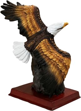 BANBERRY DESIGNS American Bald Eagle Statue Handcrafted & Hand Painted Porcelain Eagle Figurine in Flight on Wood Base Patriotic Home Decor Collectible Sculpture 12.5 x 8 Inches