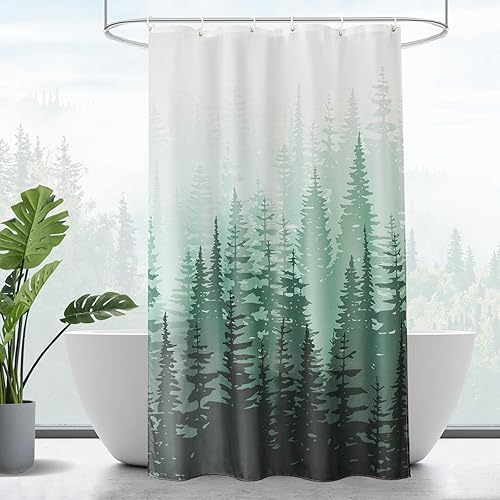 AooHome Chrismats Green Misty Forest - Cortinas de ducha de tamaño medio, color verde degradado y blanco, decoración decorativa de cortina de baño
