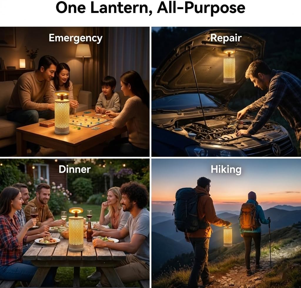 LED Camping Lanterns for Power Outages, RechargeableTelescopic Camping Lights Stepless Dimming, IP45 Water Resistant Tent Light Flashlight for Camping Essentials, Survival Kit Gear,Outdoors,Hurricane