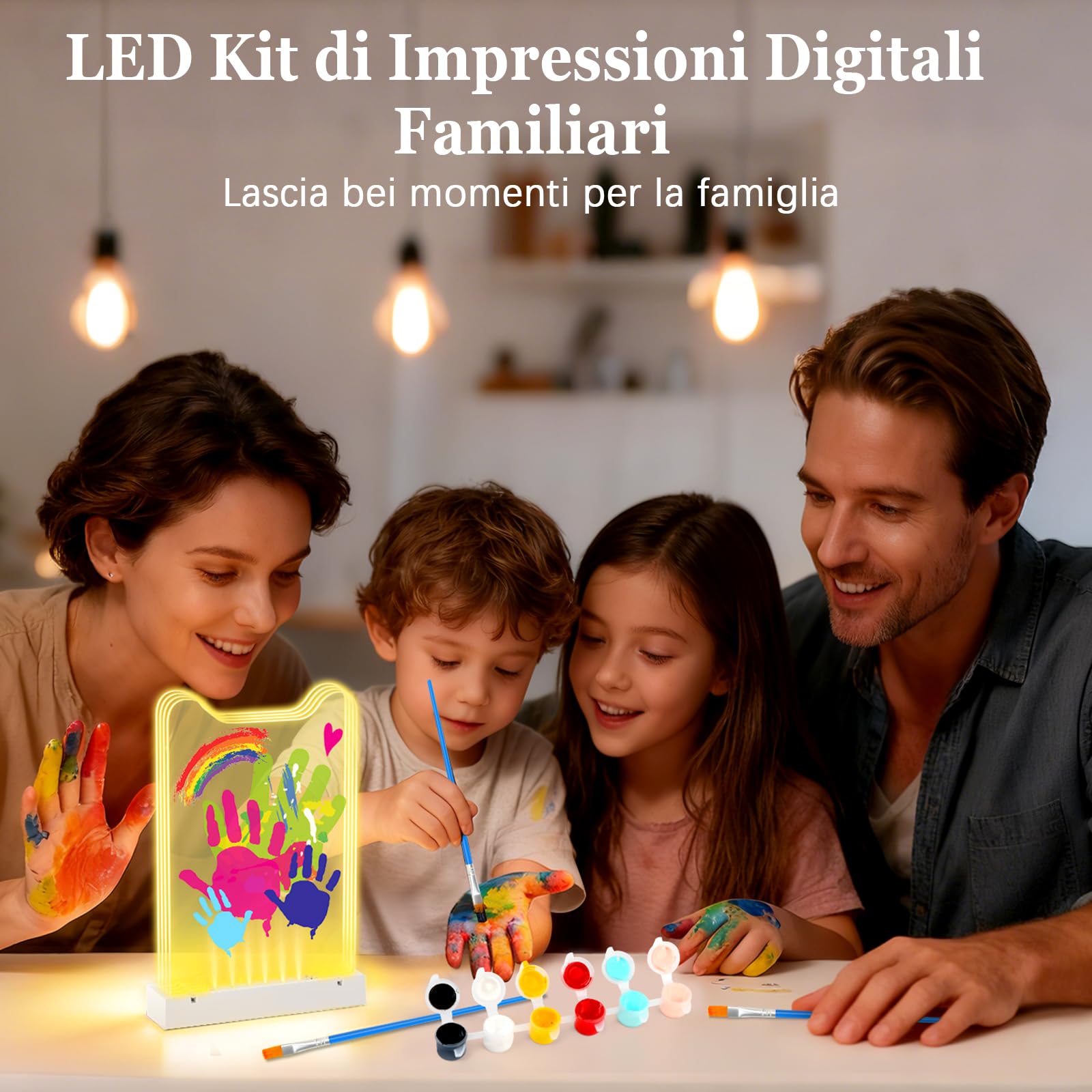 Herefun Kit Impronta Mani e Piedi Neonati per 4 Persone, Kit Impronte Mani Famiglia Con Base LED Illuminata, Neonati Ideale Regalo per Nascita, Nuovi Genitori, Battesimo Bimbo (B)