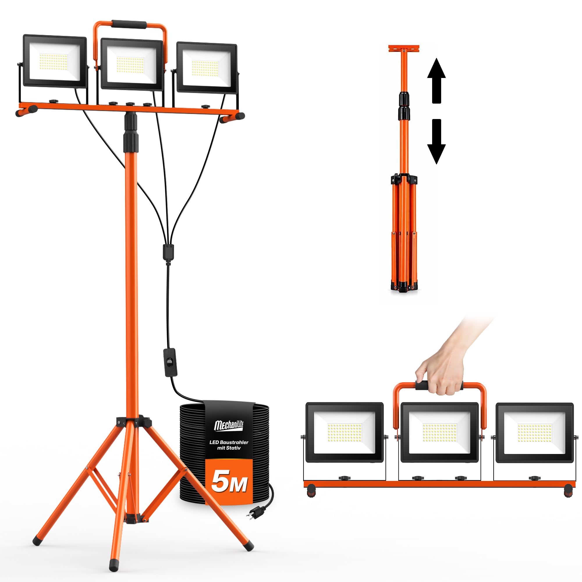 30000LM LED Baustrahler mit Stativ, 300W，Orange