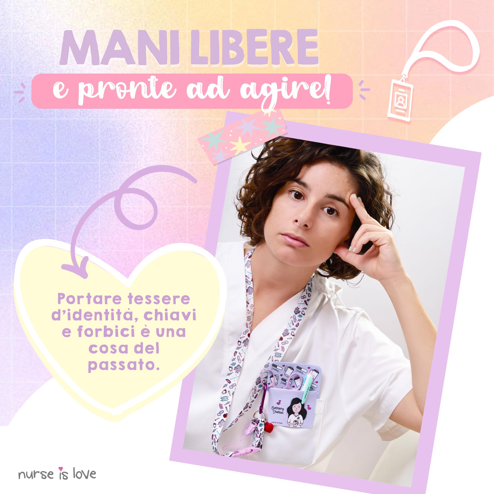 Porta Badge da Collo per Infermiera - Portachiavi Collo Cordino per Forbici Infermiere, Clip e Moschettone, Accessori Regali Infermieri