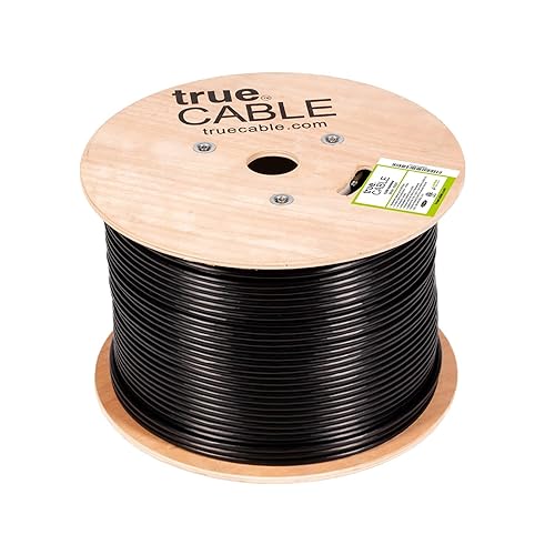 Miniatura 2 de trueCABLE Cat6 para exteriores, UTP sin blindaje, 1000 pies, resistente a los rayos UV, clasificación CMX aérea, negro, cobre sólido desnudo 23 AWG,