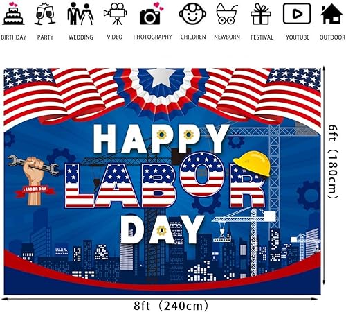 Miniatura 6 de Pancarta de fondo con texto en inglés Remember and Honor Laborer Worker para el Día del Trabajo, bandera americana, temática patriótica, suministros