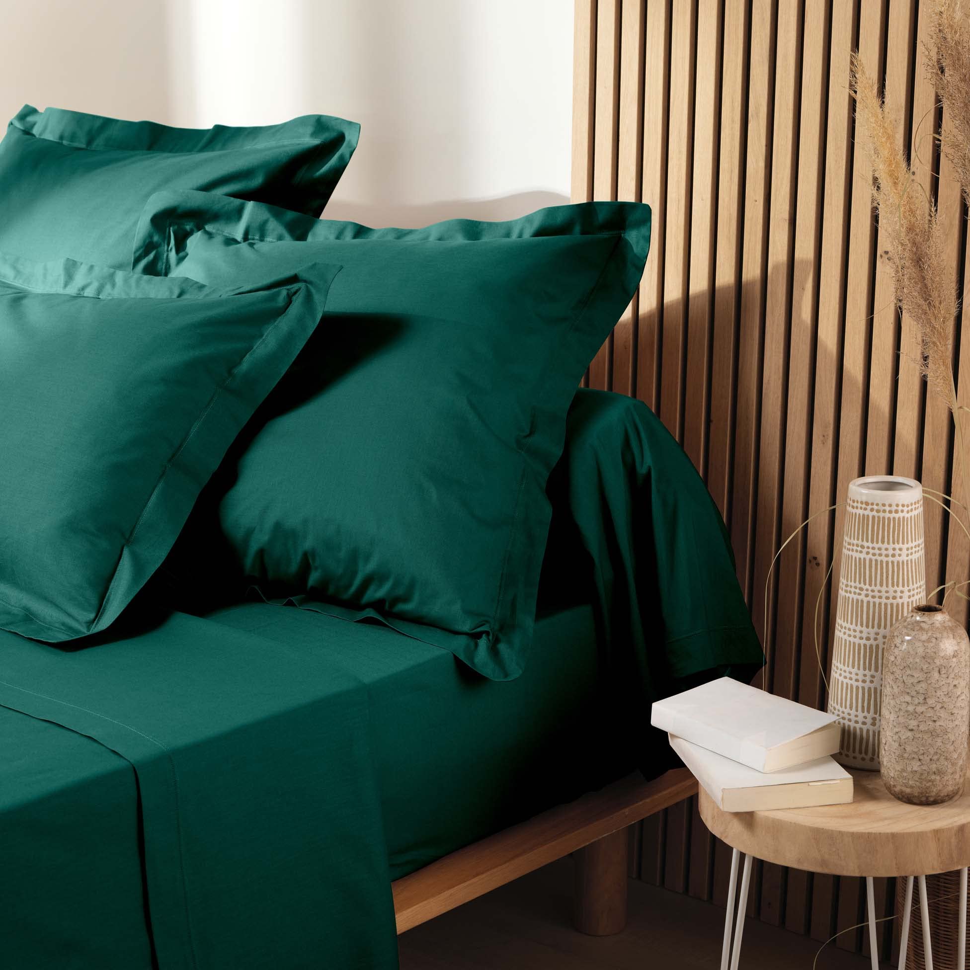Douceur d'Intérieur Double Fitted Sheet, Cotton, Emerald, 140 x 190 cm - Image 4