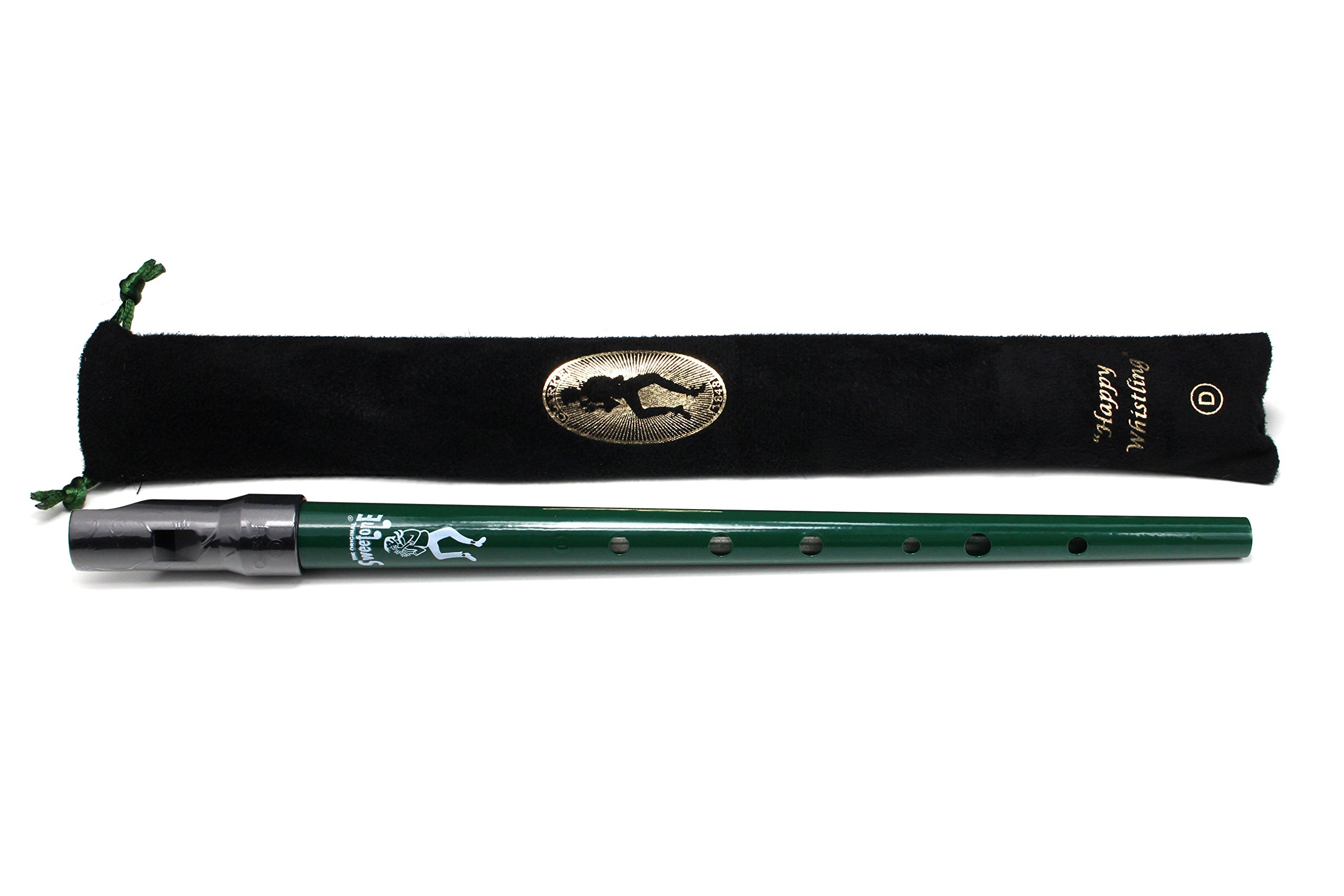 Clarke Sweetone D Traditional Irish Tin Penny Whistle & Soft Black Whistle Pouch (Green)
