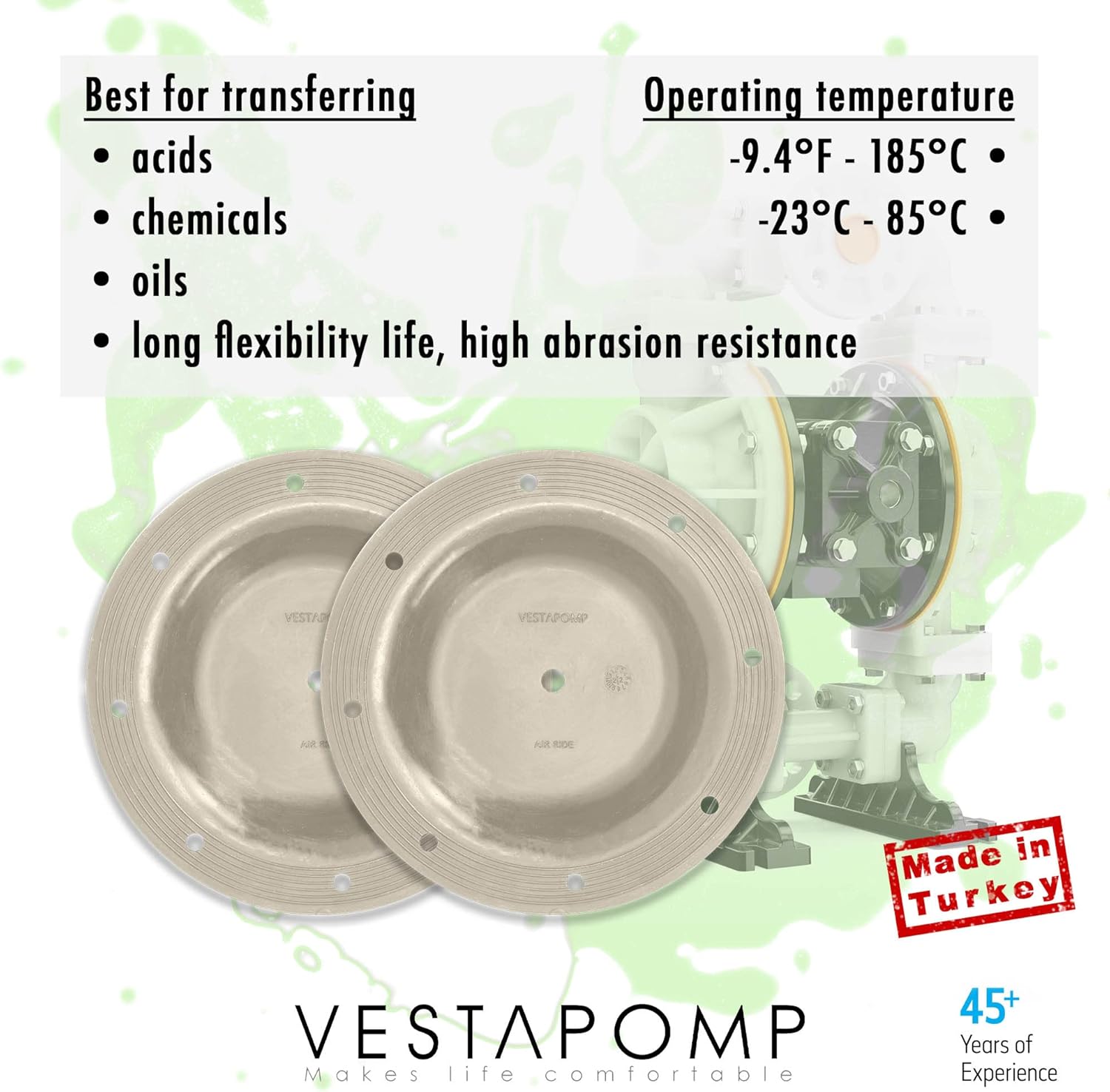 Vestapomp Air Operated Double Diaphragm Pump Replacement Parts (Santoprene Diaphragm Set of 2 for 1" pump)