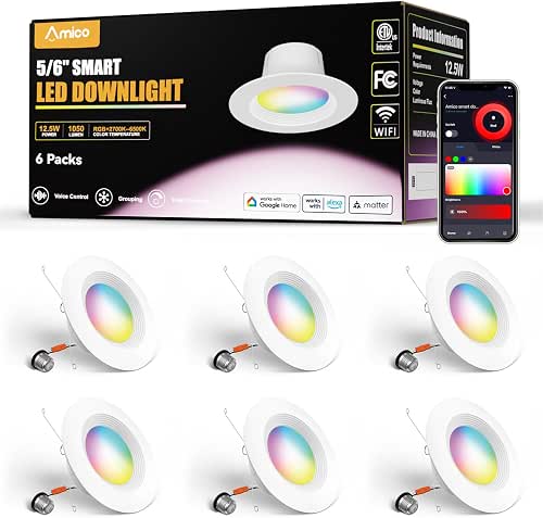 Amico 6 Pack 5/6 Inch Smart WiFi LED Recessed Can