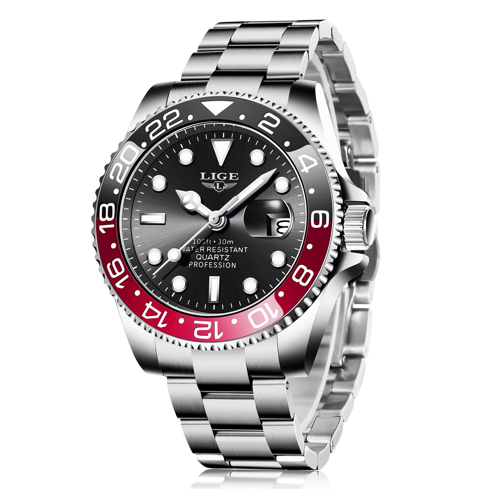 LIGE Uhren Herren Quarz Edelstahl Wasserdicht Kalender Leuchtzeiger | LIGE Armbanduhr Herren, Quarz Analog, 3ATM Wasserdicht, Datumsanzeige Leuchtzeiger, Für Klassisch-moderner Freizeitstil