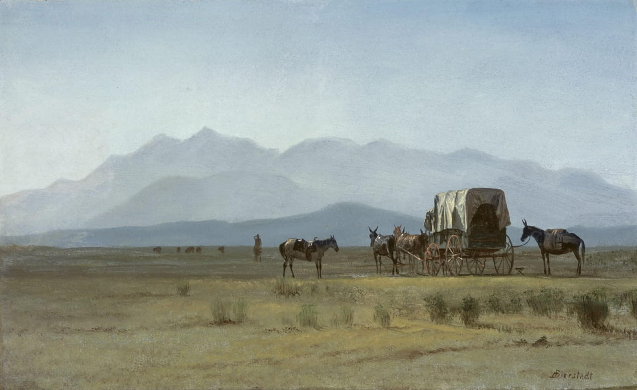 POSTERIIk Vintage Classic Picture Landscape Artwork Surveyor’s Wagon in the Rockies by Albert Bierstadt Portrait Canvas Painting for Office Home Decor 60x90cm
