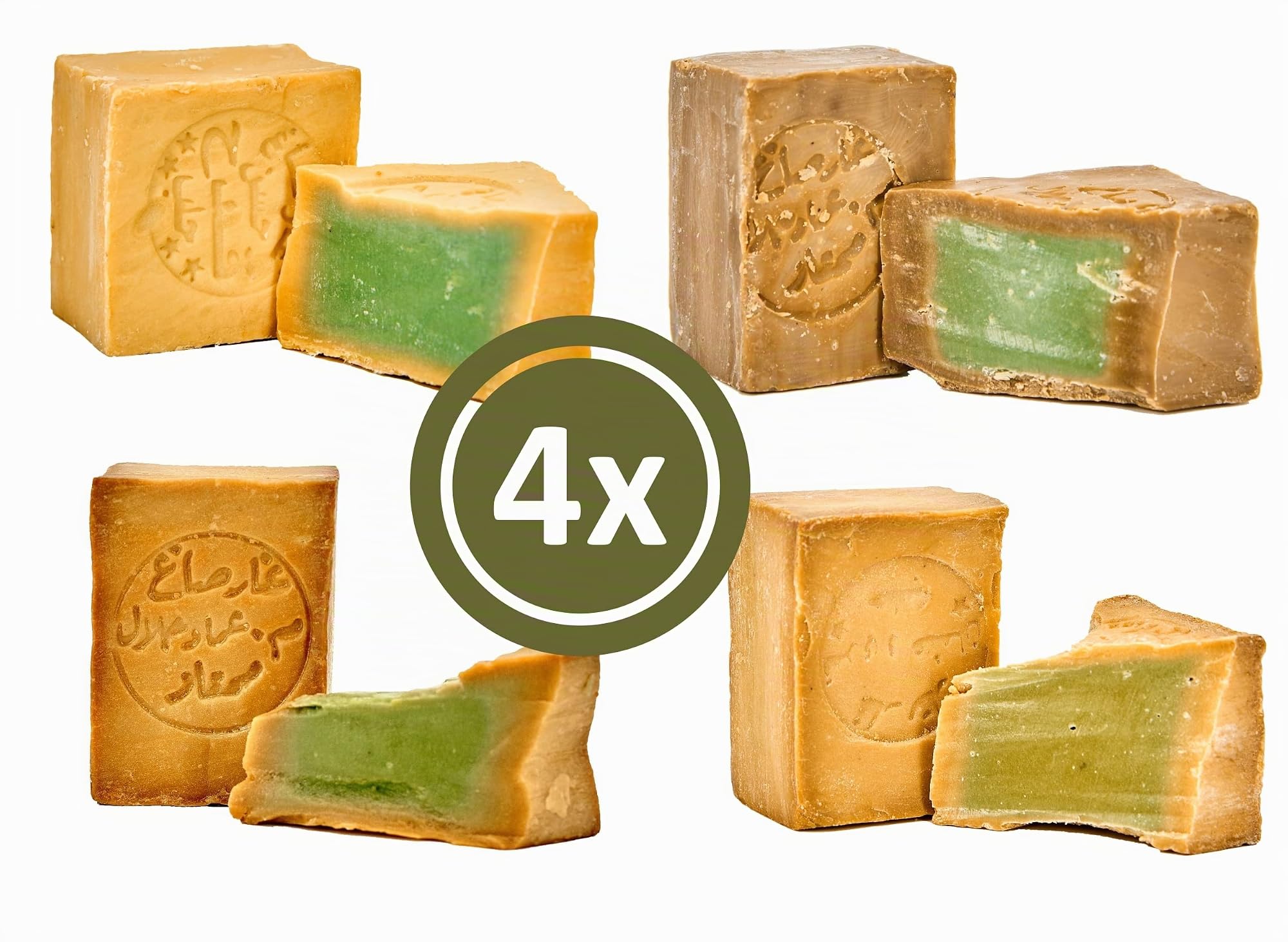 Saponi di Aleppo 4-pack, i saponi di Aleppo più importanti in un unico pacchetto Sapone per il corpo Sapone per capelli Sapone da barba Sapone per la doccia 4x200g