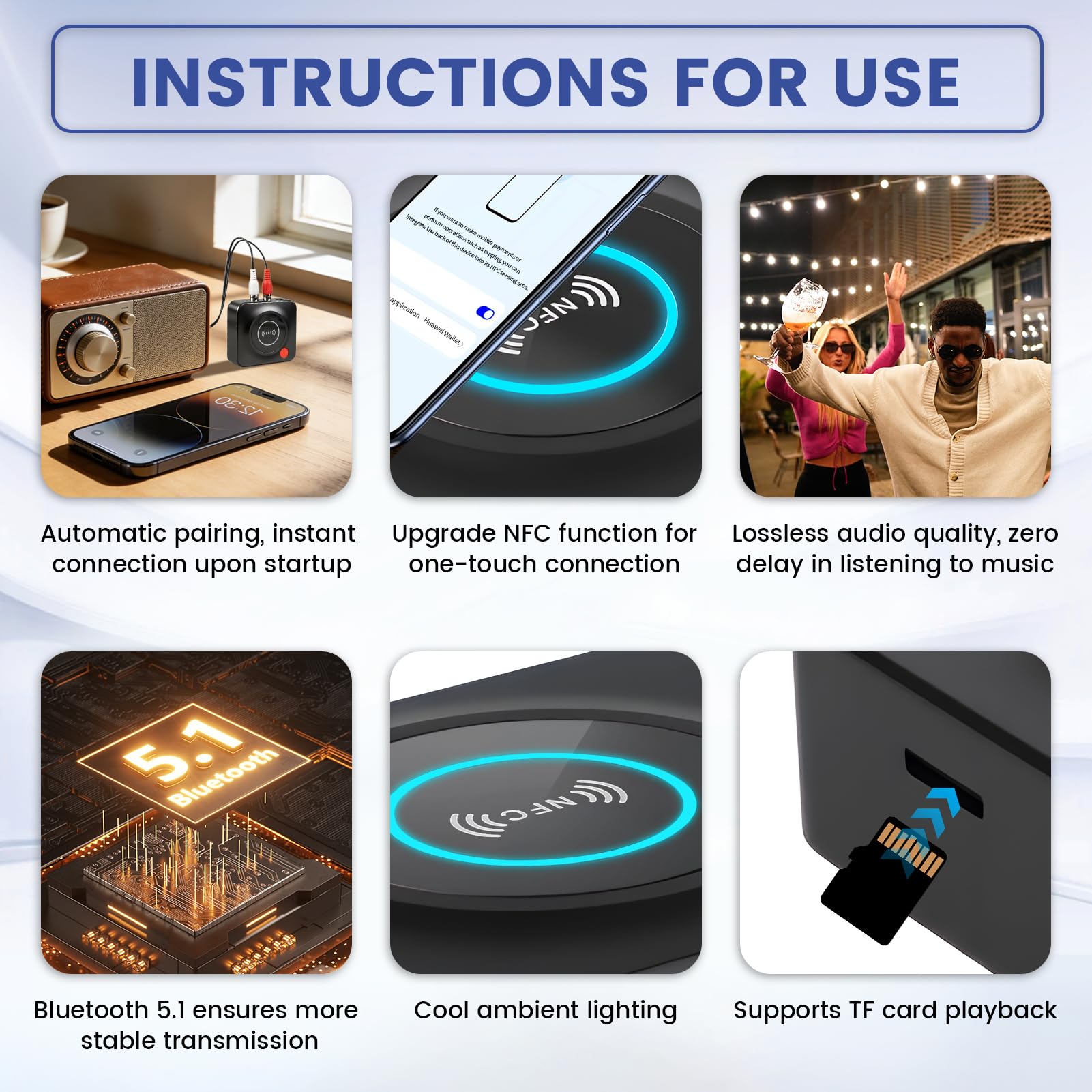 Ricevitore Bluetooth 5.1 HiFi per Stereo, Adattatore Audio Wireless RCA 3,5 mm, 30 Metri