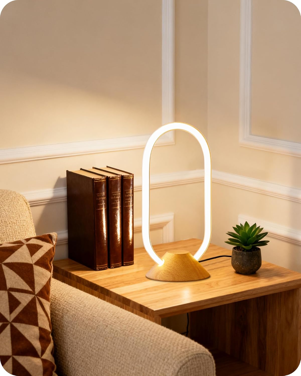 Modern LED Table Lamp, Bedside Lamp with Oval Design, 3 Color Temperatures, Adjustable Brightness, 360° Lighting, Unique Desk Lamp for Bedroom, Living Room, Study, Office, Natural M64TL05