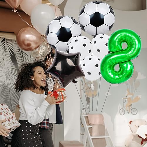 Miniatura 4 de Shikuer Juego de globos de fútbol para decoración de cumpleaños número 8, globos de aluminio de 32 pulgadas, globo de fútbol verde, globo de