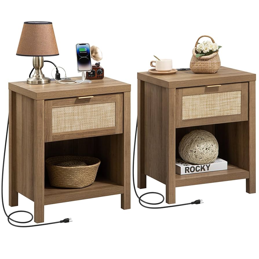 Amazon.com: SICOTAS Rattan Nightstands Set of 2 - Farmhouse