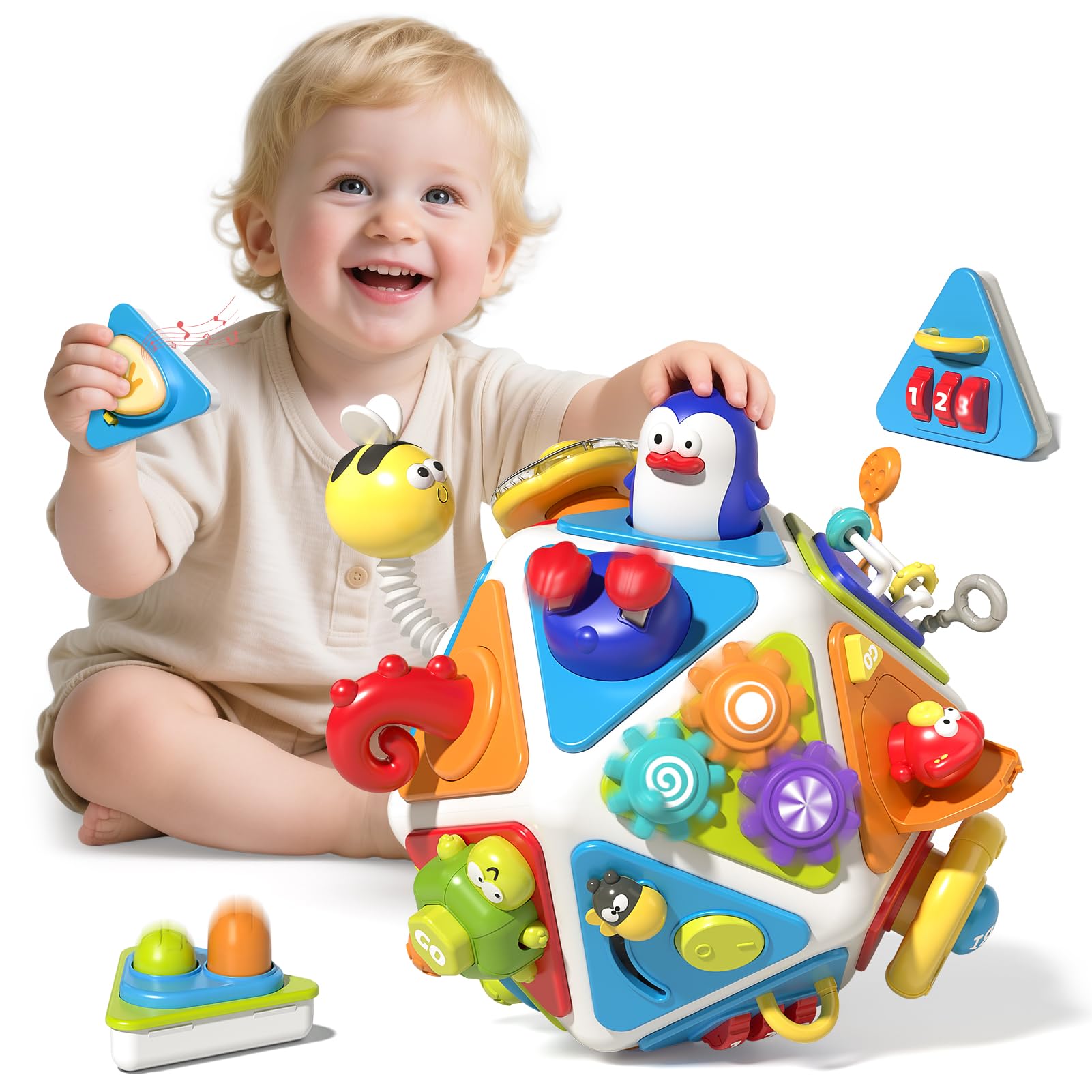 VEEVIFUN 20 in 1 Baby Activity Cube Toy,Toddler Montessori Busy Board with Multiple Functions,Sensory Travel Activities Toys for Toddlers,Educational Plane Toys for 1 2 3 Year Old Kids Girls Boys