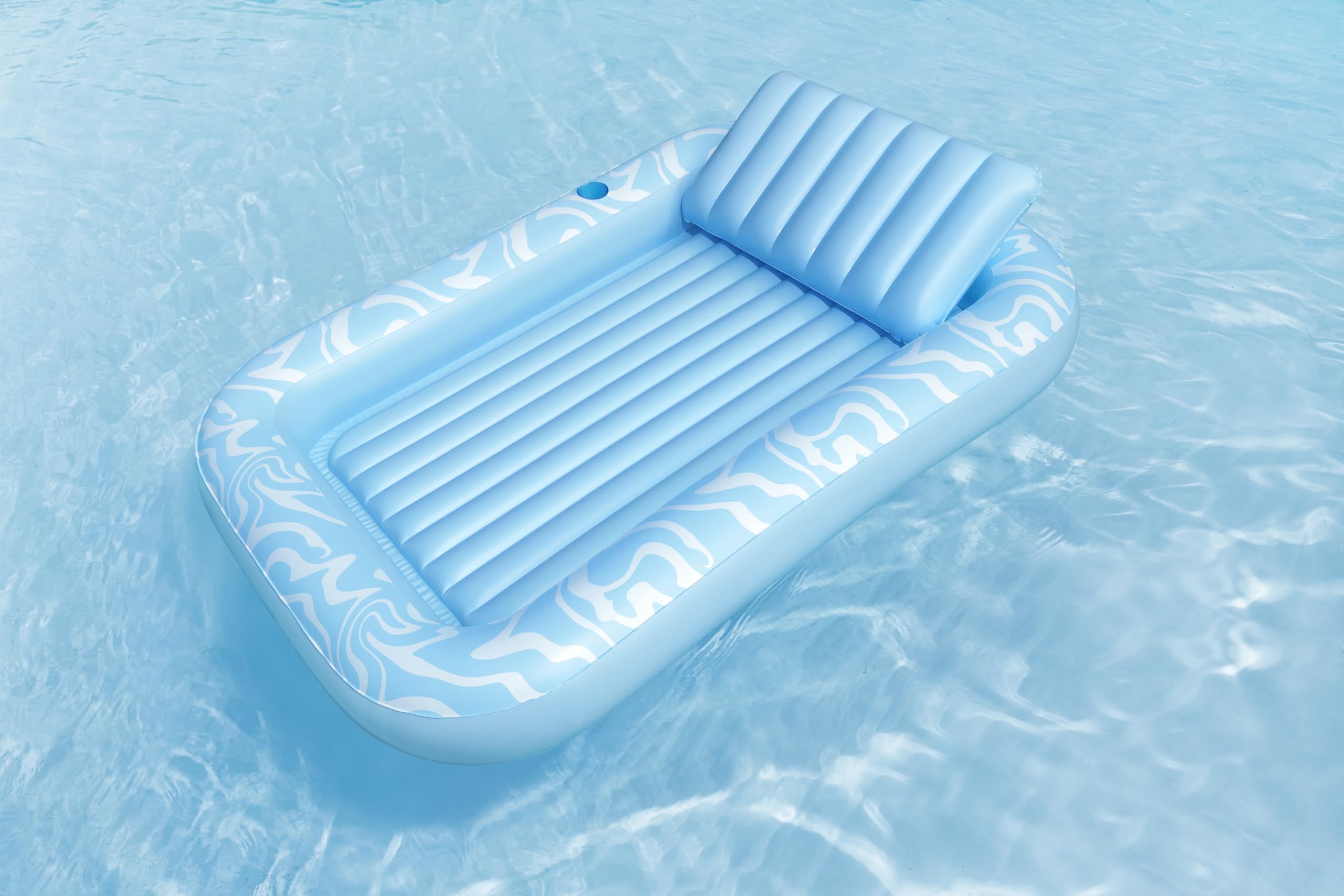 Bestway Aufblasbare Sonnenliege 203 x 137 cm – Große Poolliege & Wasserlounge für 1 Person, mit Kopfkissen & Getränkehalter, auch als Mini-Pool nutzbar für Pool, Strand & Garten