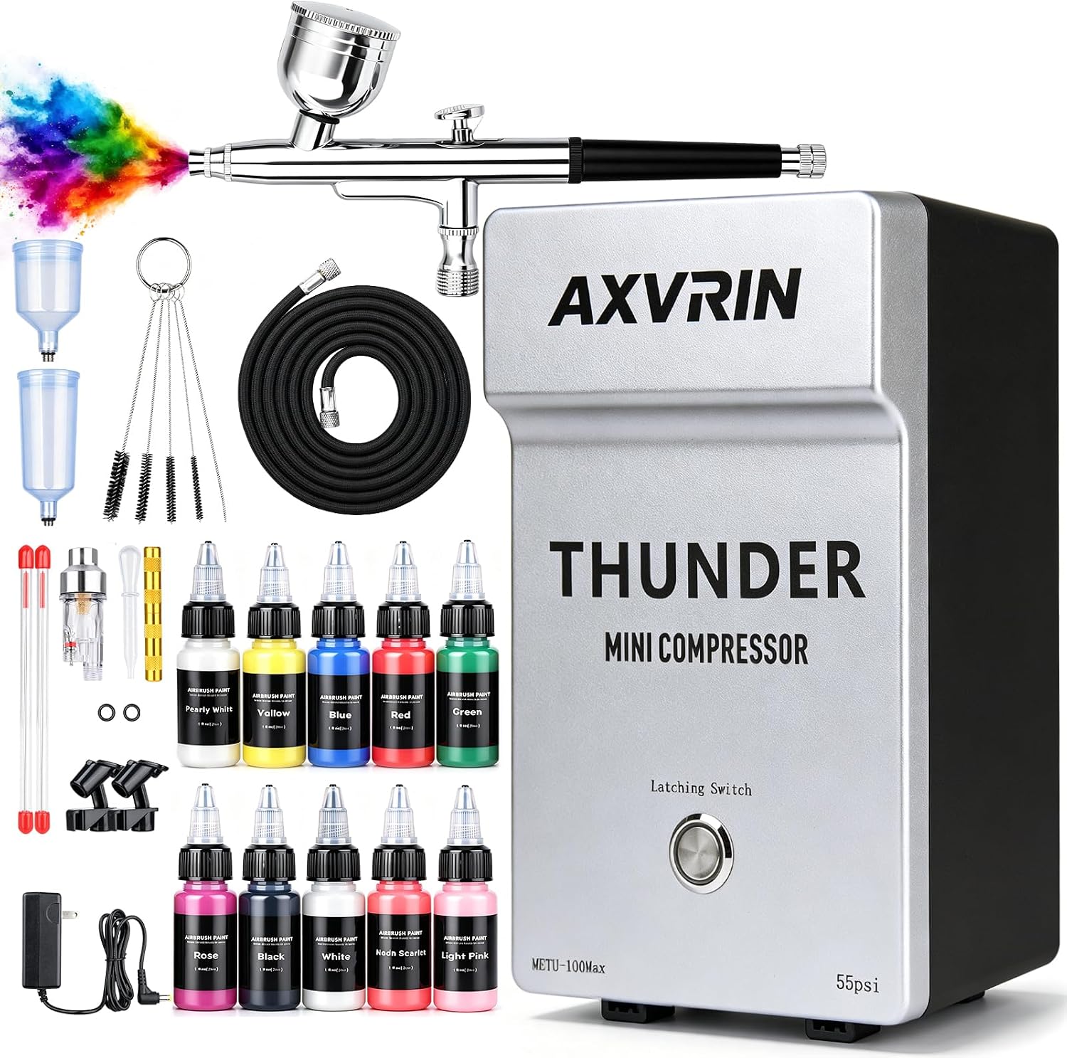 55 PSI Airbrush Kit with Compressor&Paints 0.3mmSingle Action Gun