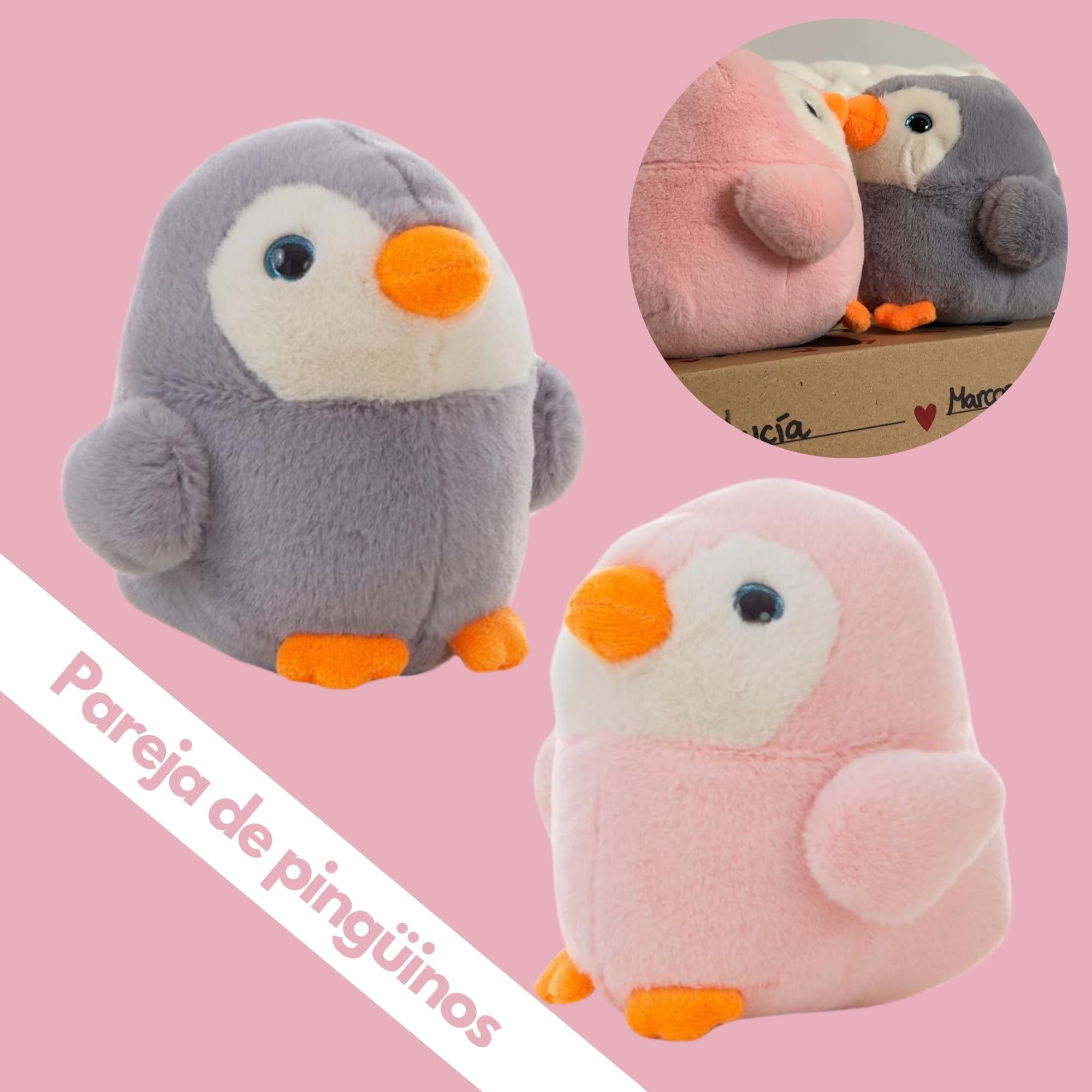 Regalo Pareja | Peluches Pingüino con Carta de Amor y Caja Decorada | Regalos Originales para Aniversario Pareja | Regalos Personalizados para Enamorados o San Valentín