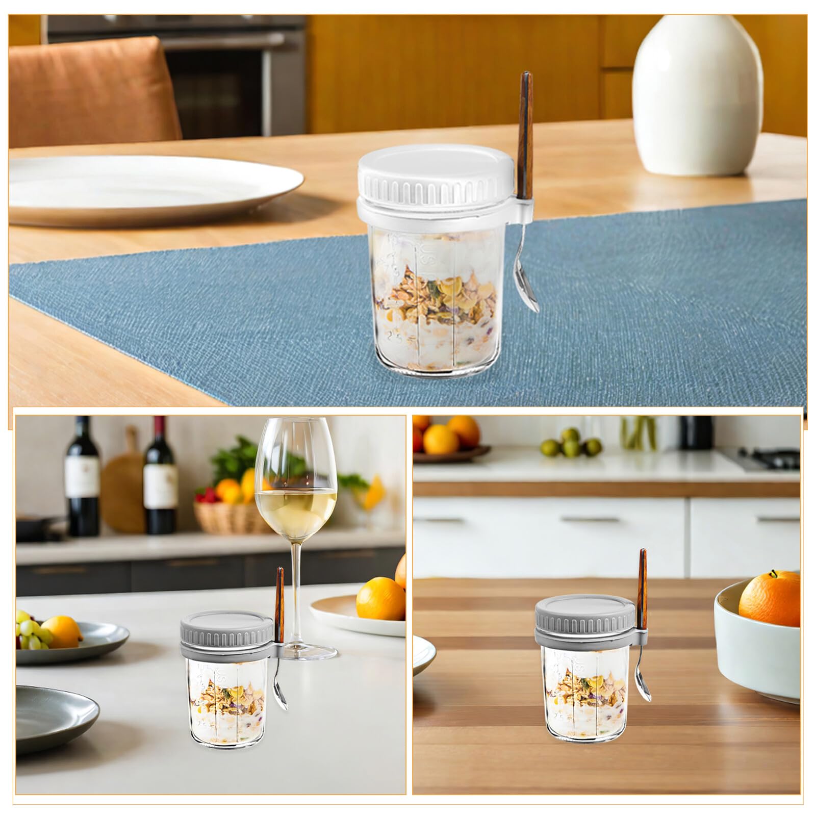 TOYANDONA 4pezzi Contenitori in Vetro per Fiocchi d Avena Notturni con Cucchiai Barattoli per Fiocchi d Avena Notturni Contenitore Ermetico per Alimenti