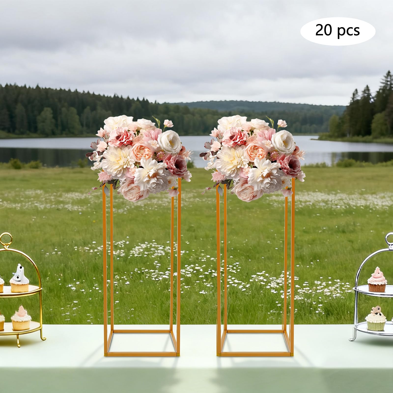 Blumenständer Gold 20 Stück Hochzeitsdekoration Tischdekoration | 20 Stück goldene Blumenständer – Robuste Eisenkonstruktion für Hochzeiten und Feiern