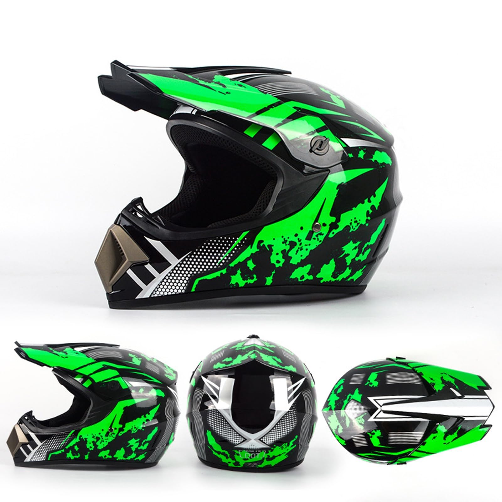 Kinder Motorradhelm,Jugend Offroad-Helme,Downhill Fullface Motocross Helm,MTB ATV MX-Helme,Crosshelme Motorradhelme,Fullface Helm MTB Mit Brille Handschuhe(B,XL(58~59cm))