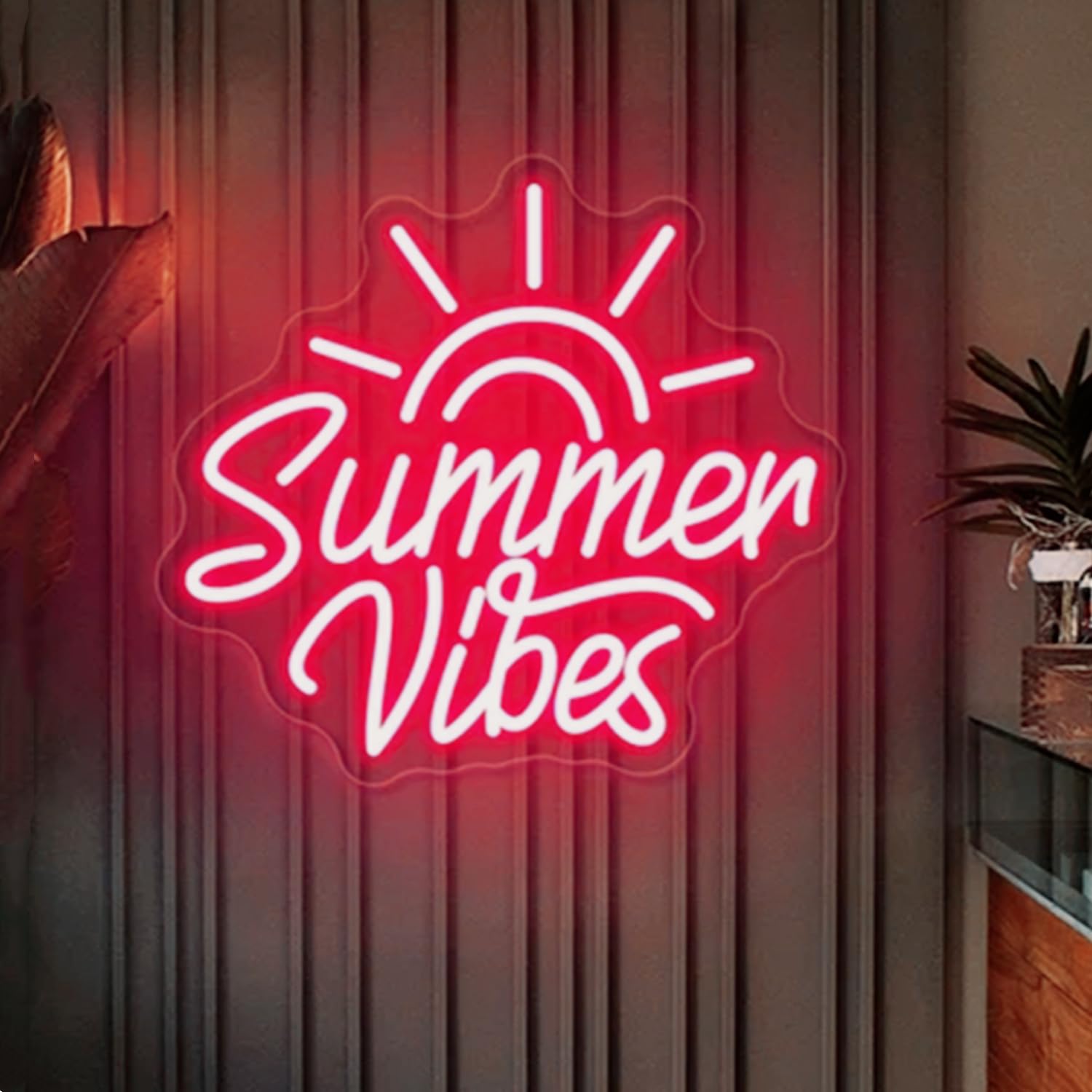 HFHungkeong Summer Neon Light Sign Summer Vibes Neon Sign for Bedroom Bar Party Dorm Wall Art Decor,5V USB Powered Acrylic Neon Signs with Dimmable Switch and Hanging Chain(12.9x11.8Inches)