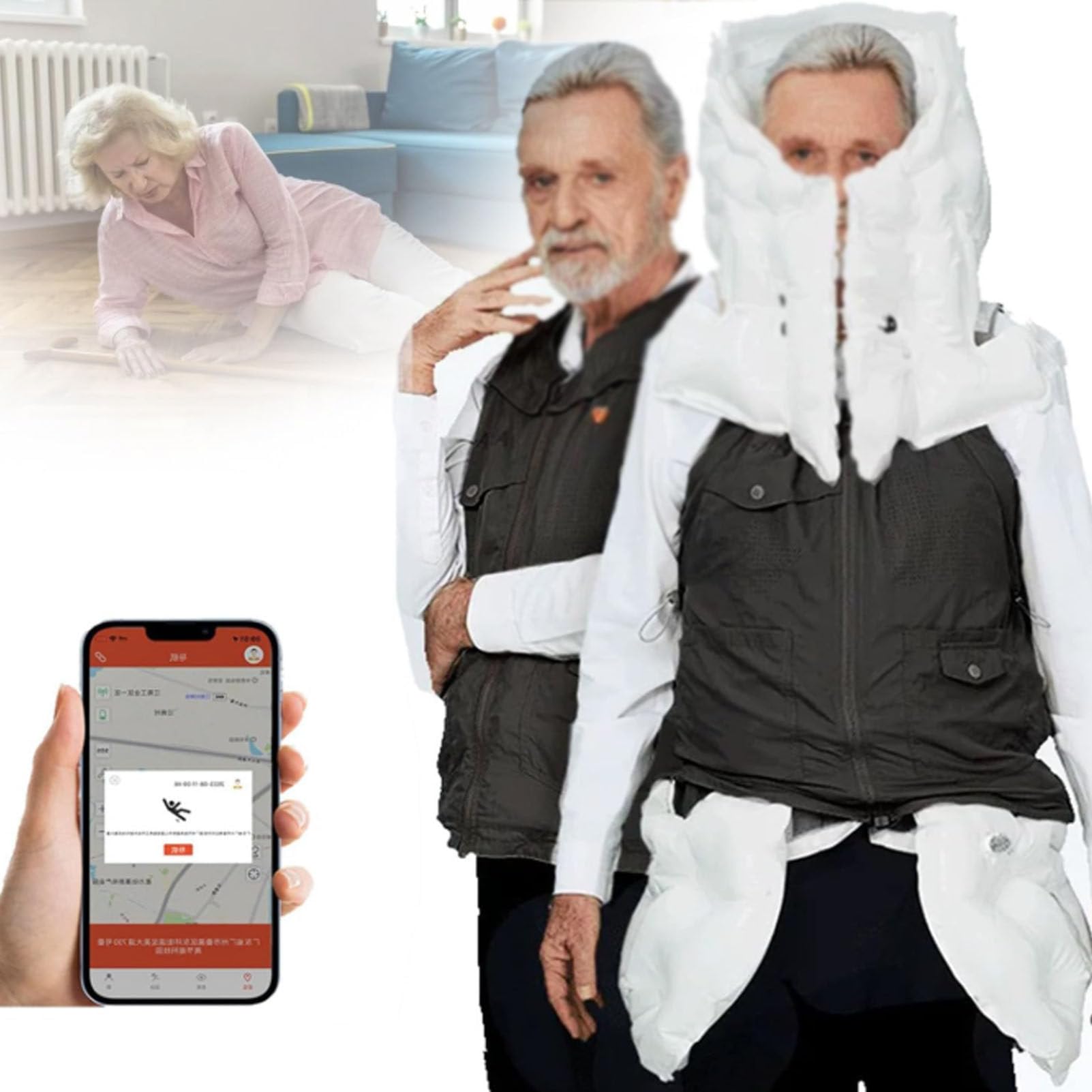 Giubbotto anticaduta con airbag per anziani, giubbotto anticaduta intelligente con airbag e APP per visualizzare i dati di esercizio per uso esterno per persone epilettiche o cieche Black(Mr)-L