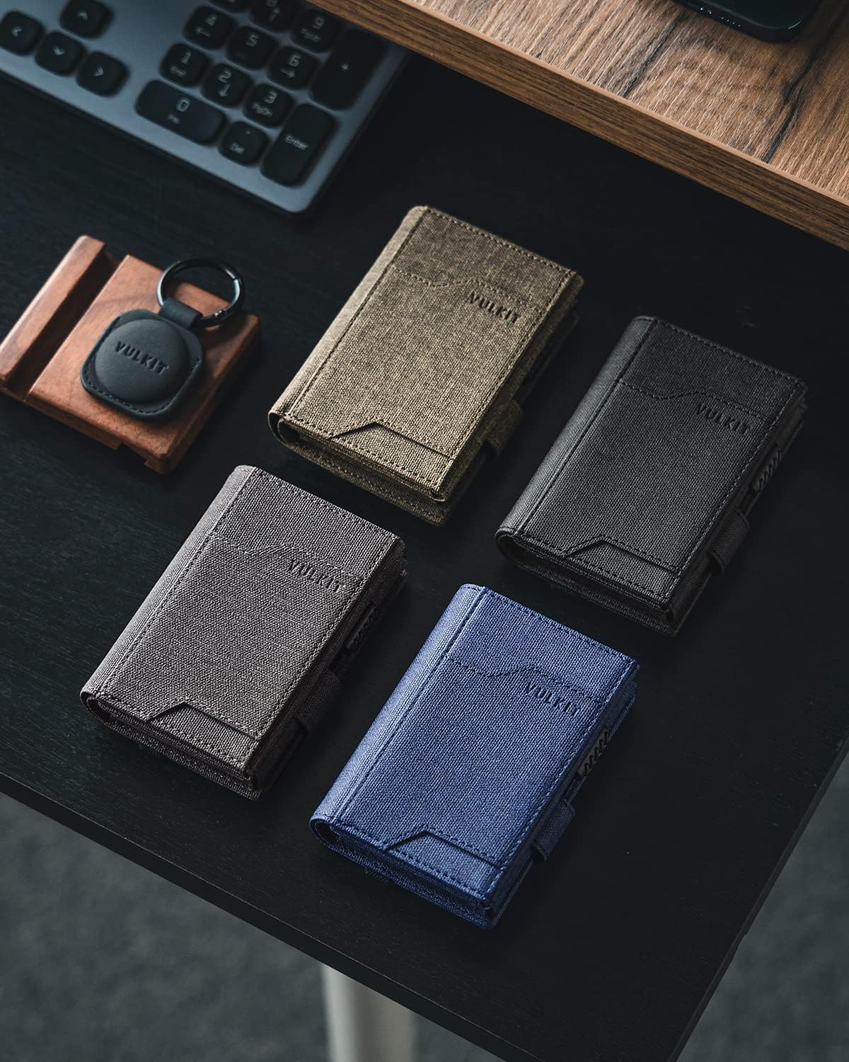 VULKIT Airtag Wallet with Keyring Mens Pop up Credit Card Wallet with Air Tag Holder Trifold ID Window RFID Blocking（Black） - Image 8