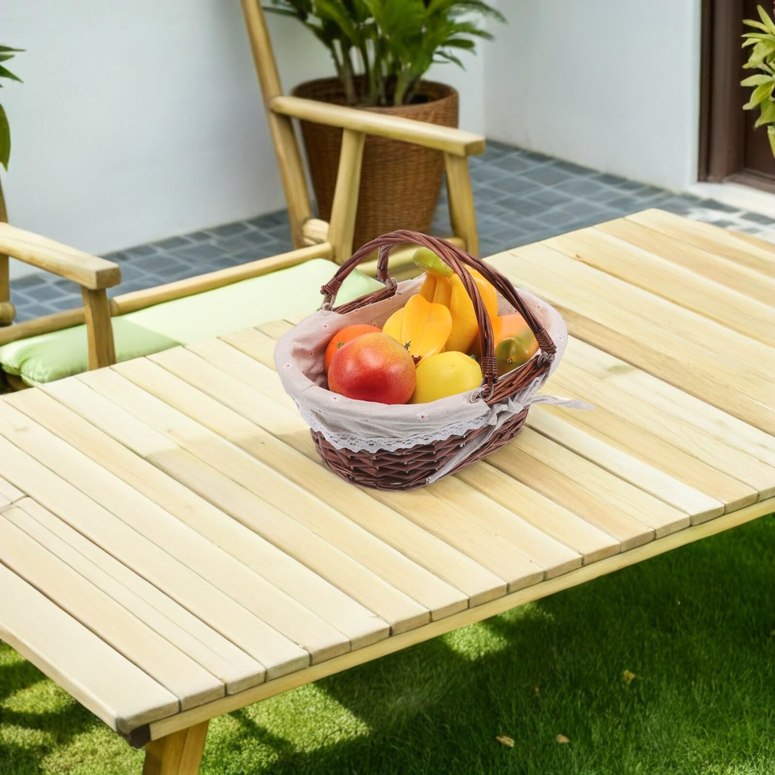 UPKOCH Cesta De Picnic De Mimbre Tejida Mano Cesta Ovalada con Asa y Forro para Guardar Dulces y Aperitivos Frutas y Pan Actividades Al Aire