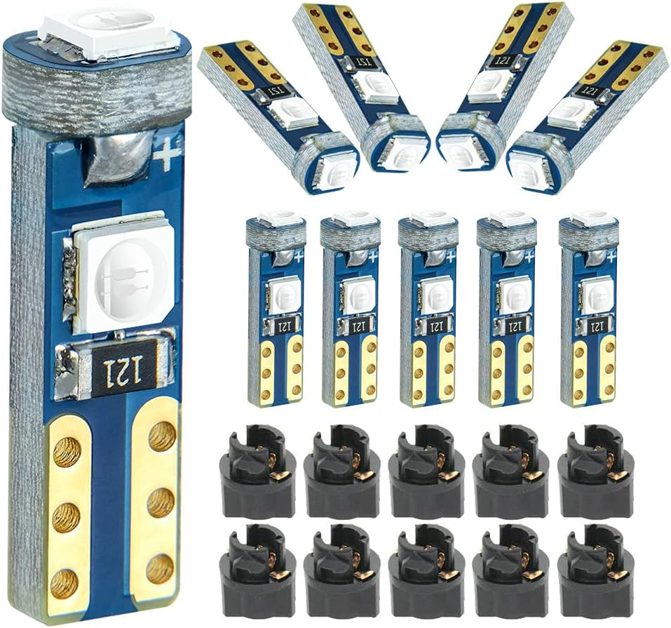Deep Blue T5 37 74 LED Bulb with Twist Lock Socket PC74 PC37 Dashboard Instrument Panel Gauge Cluster Light Pack of 10