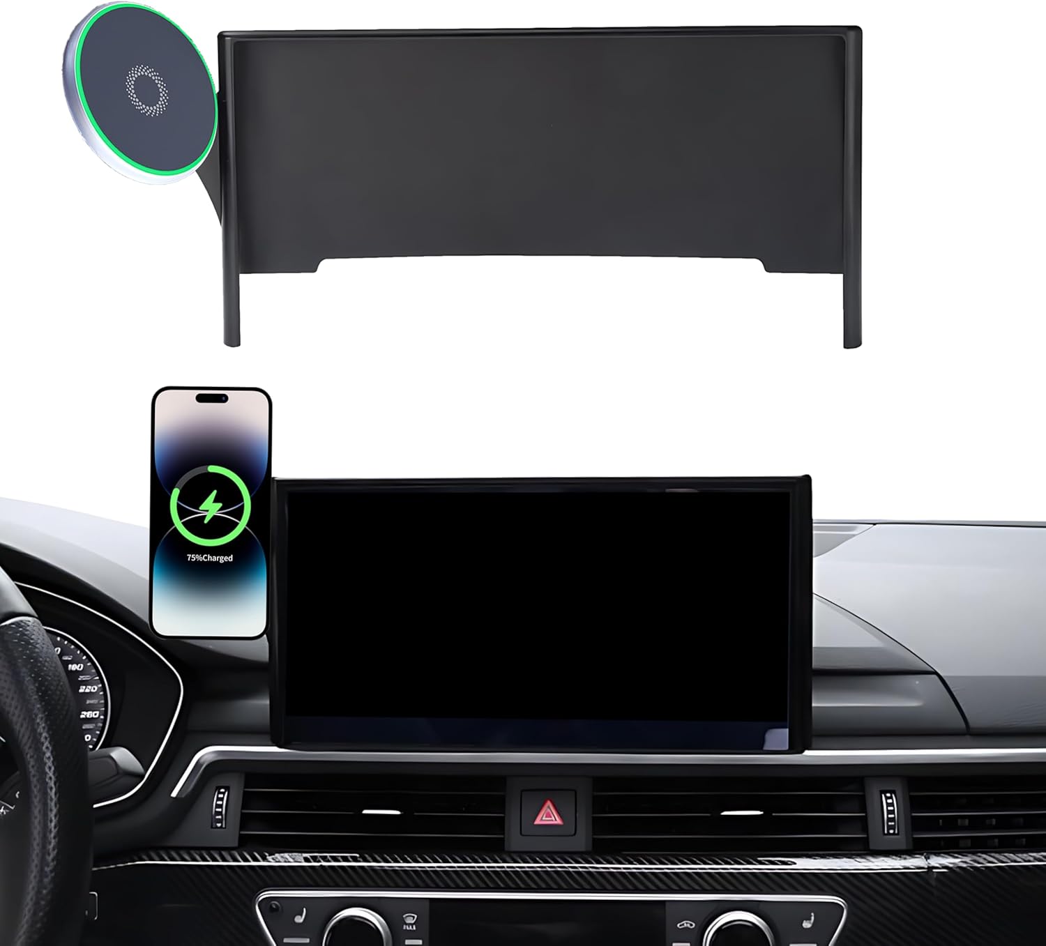 Car Phone Holder for 2021-2025 Audi Q5 / 2020-2025 Audi A5/A4/S4 Accessories Apply to 10.1 Inch Touch Screen 15W Fast Wireless Charger Screen Fixed Clip Cell Phone Mount Hands-Free