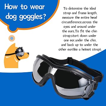 Dog Sunglasses Dog Goggles, UV Protection Wind Dust Fog Protection Pet Glasses Eye Wear Protect with Adjustable Strap for Medium or Large Dogs (Pack of 2)