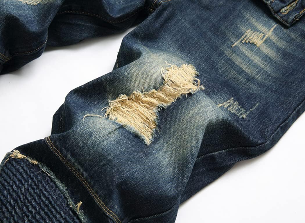 Men's Fashion Stretch Straight Ripped Distressed Jeans Sim Fit Destroyed Jeans Pants Streetwear