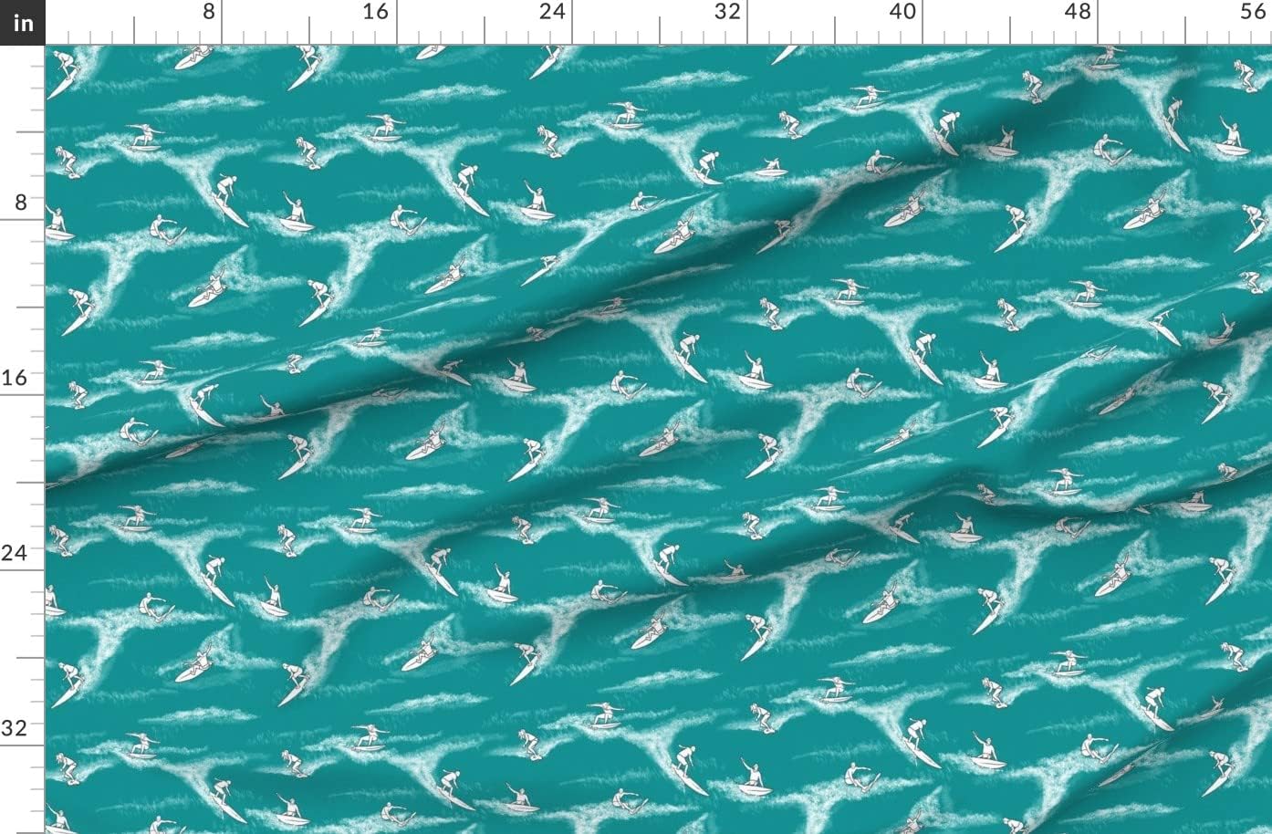Spoonflower Fabric - Surfers Turquoise Surfing Surf Waves Ocean Womens Sports Printed on Polartec(R) Fleece Fabric by The Yard - Sewing Blankets Loungewear and No-Sew Projects