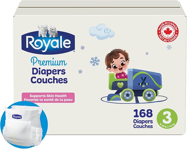 Royale Premium Diapers, Size 3 (16-28 lb), 168 Count, Disposable Baby Diapers (Packaging may vary)
