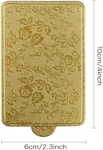 Miniatura 7 de Lainrrew Mini tablas para tartas, 200 unidades, triangulares, doradas, cartón, estampado floral, aptas para alimentos, a prueba de grasa, resistente