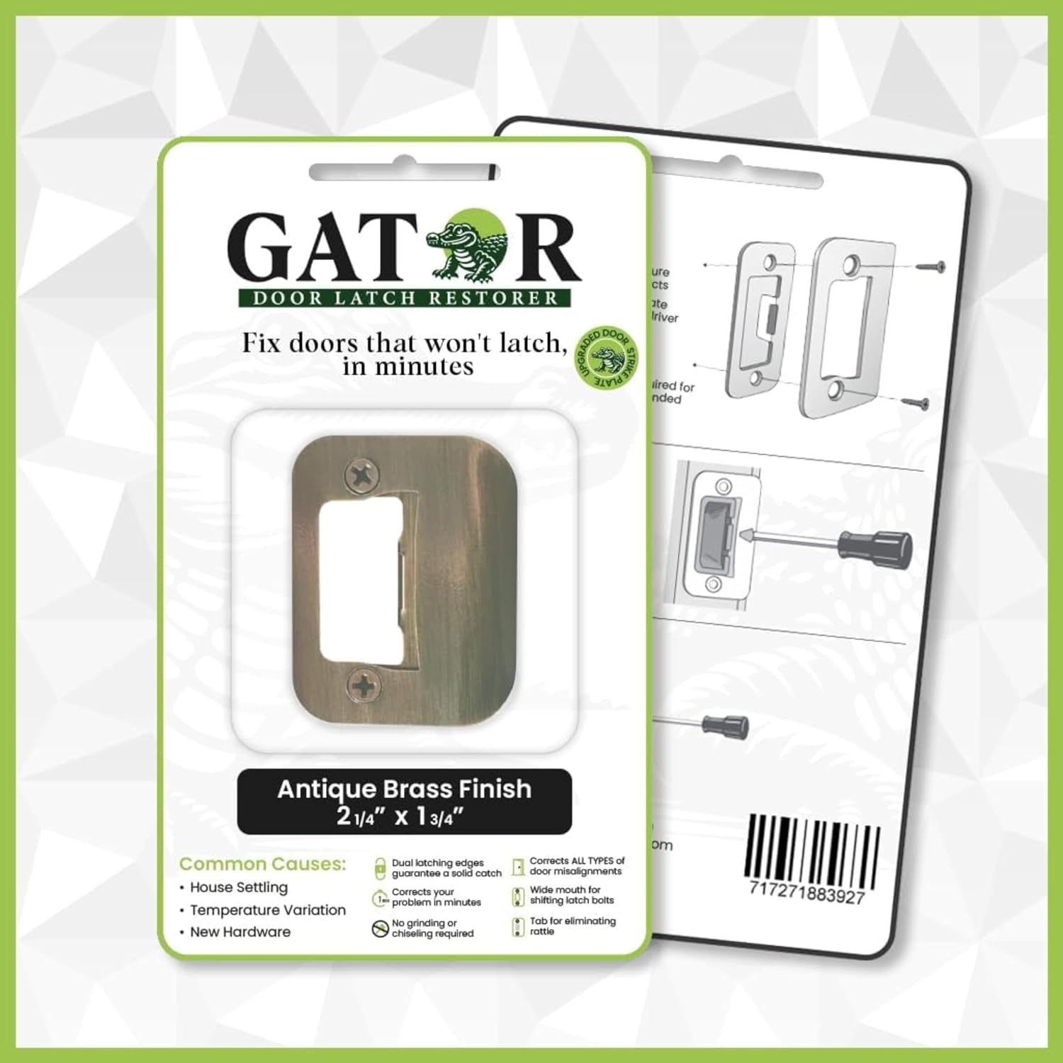 Gator Door Strike Plate with Screws, – 2-1/4" by 1-3/4" Universal Latch Restorer Alloy Steel Lock Hardware for Interior and Exterior Doors, Replacement Door Latch Plate | Satin Nickel 4-Pack
