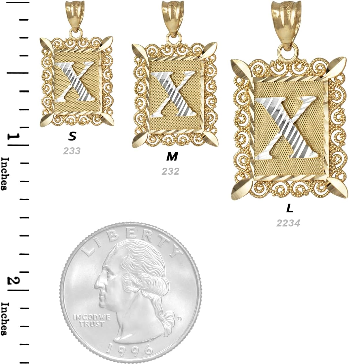 LA BLINGZ 14K Gold Filigree Alphabet Letter 'X' Initial Personalized Charm Pendant (S/M/L)