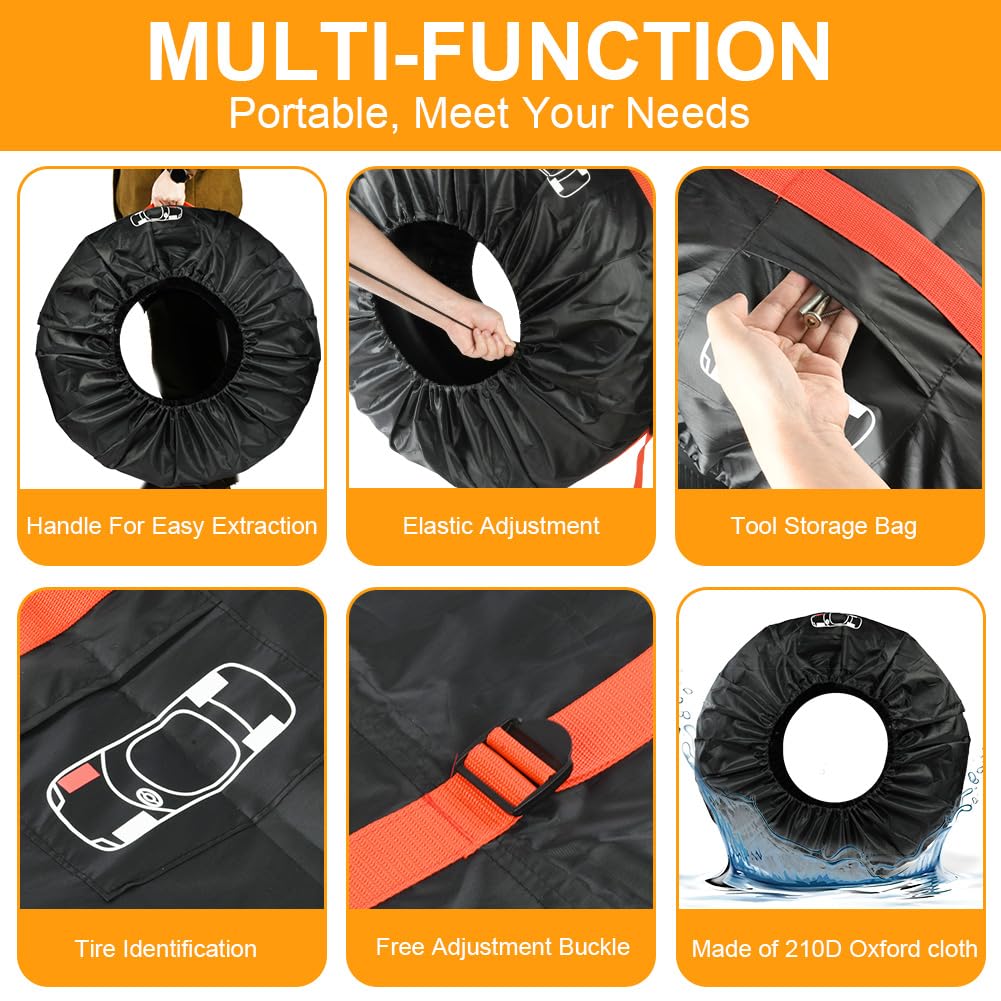 Lot de 4 Housses de Pneus, 19-23" Sacs à Pneus de Voiture, Imperméable Anti-poussière Housses de Protection de Roue de Voiture avec Poignée pour Voiture et SUV (L, Ø80cm)