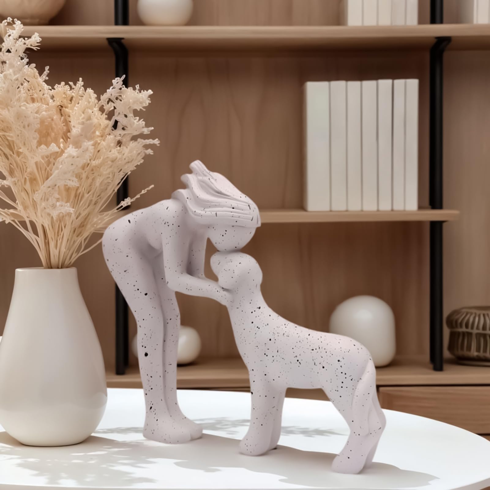 Kobiety i figurki Statua Pamiątkowa ozdoba na biurko Ozdoby pamiątkowe Rzeźba psa z żywicy | Regał ze stolikiem łosnym do sypialni i salonu