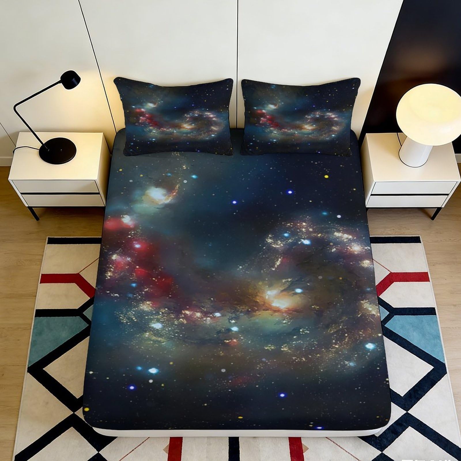Pnayamiorkfel Style-1 3D Printed Galaxy Starry Sky Fitted Sheet Microfiber Soft Breathable Cosmic Nebula Mattress Cover Bedroom Decor 90X200x25cm