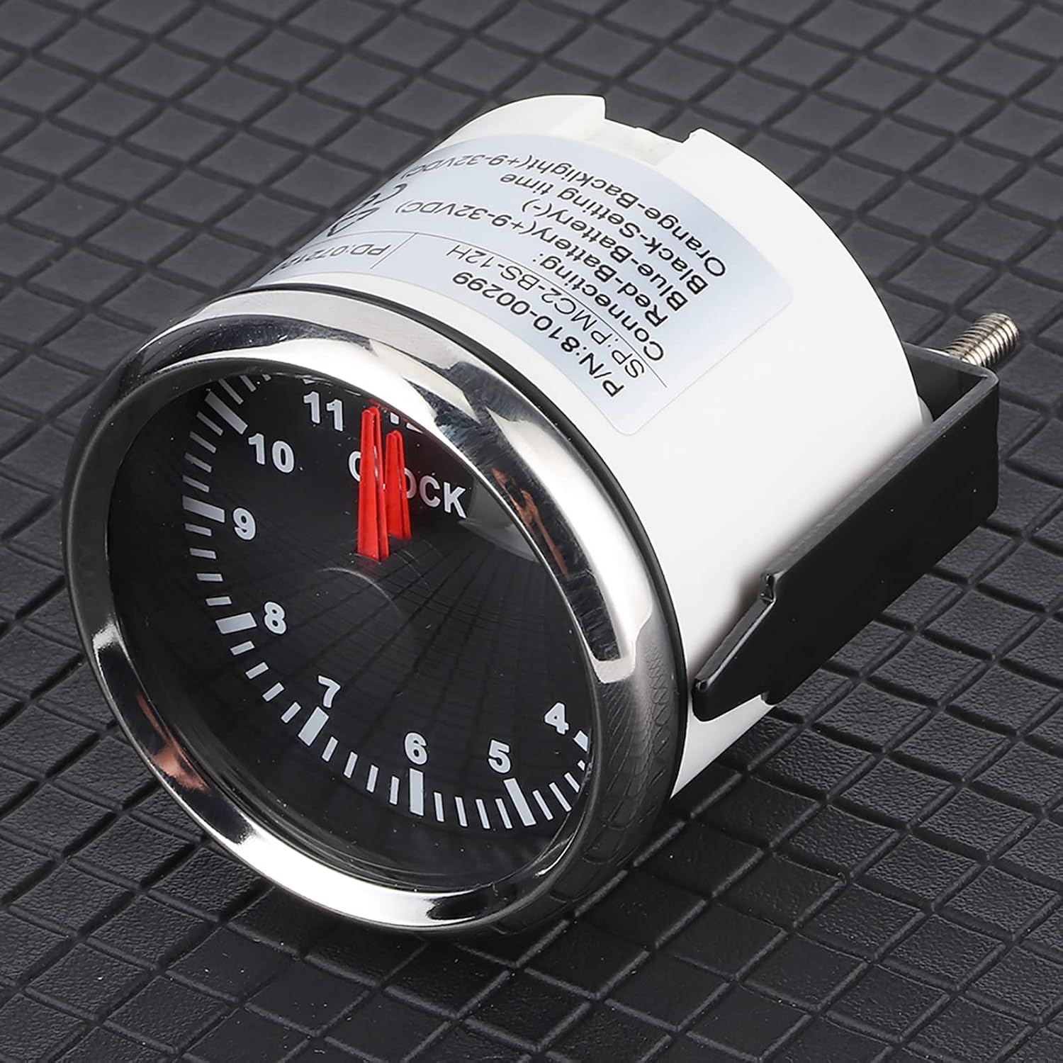 2in Universal Car Clock Meter, 0-12 Hourmeter Gauge with Red Backlight, 12V 24V Compatible, Dial for Car, Boat, Yacht (Black)