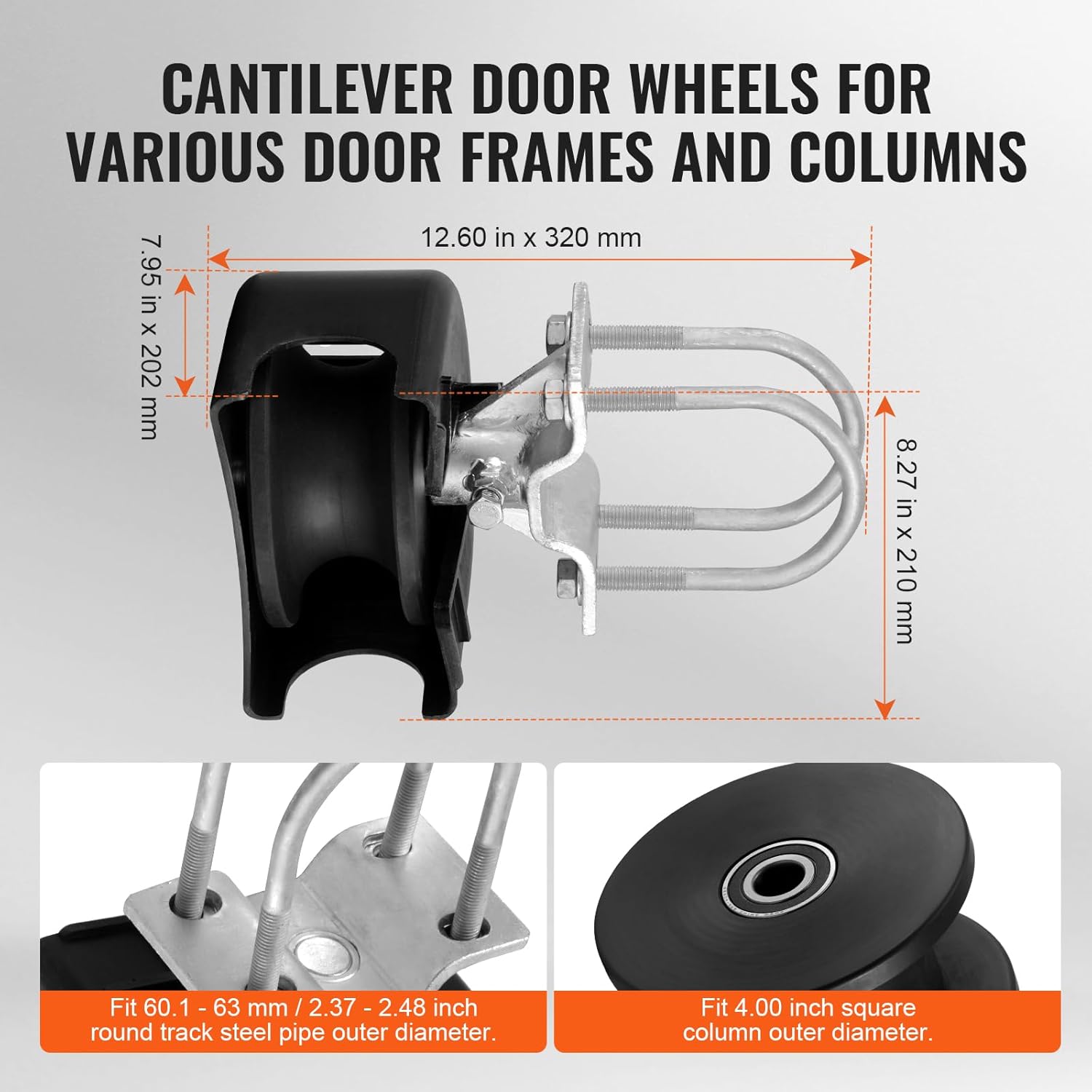 VEVOR Sliding Gate Kit, Rolling Gate Hardware Kit w/U-Shaped Wheel Groove for Cantilever Sliding Gates and Rolling Door, Sliding Gate Rollers 4 Track Wheels w/Cover, Heavy Duty Sliding Roller,Black